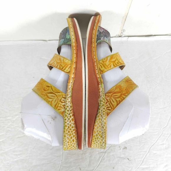 Spring Step Women's Ciro 39 US8-8,5 Leather Yellow Floral strappy Wedge sandals - Picture 11 of 13